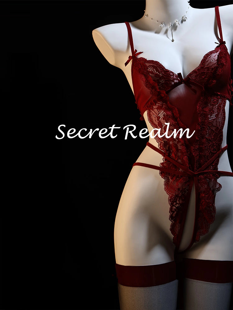 Luxury Burgundy Lace 5-Piece Set