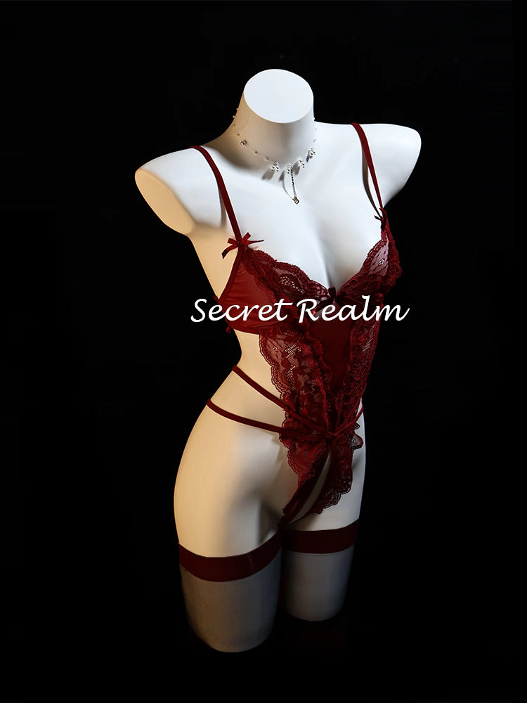 Luxury Burgundy Lace 5-Piece Set